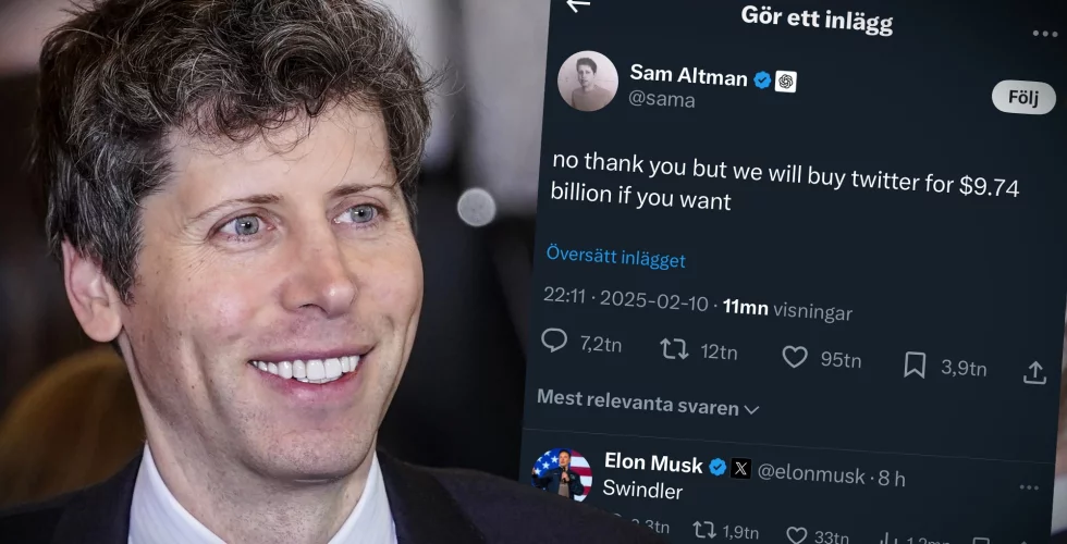 Sam Altmans tillbakakaka efter Elon Musks bud på ChatGPT-skaparen Open AI: Vi kan köpa Twitter istället