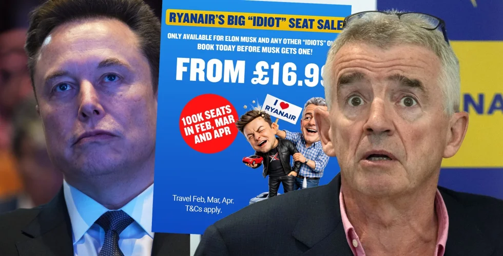 Ryanair i storbråk med Elon Musk – rear ut “idiotplatser”