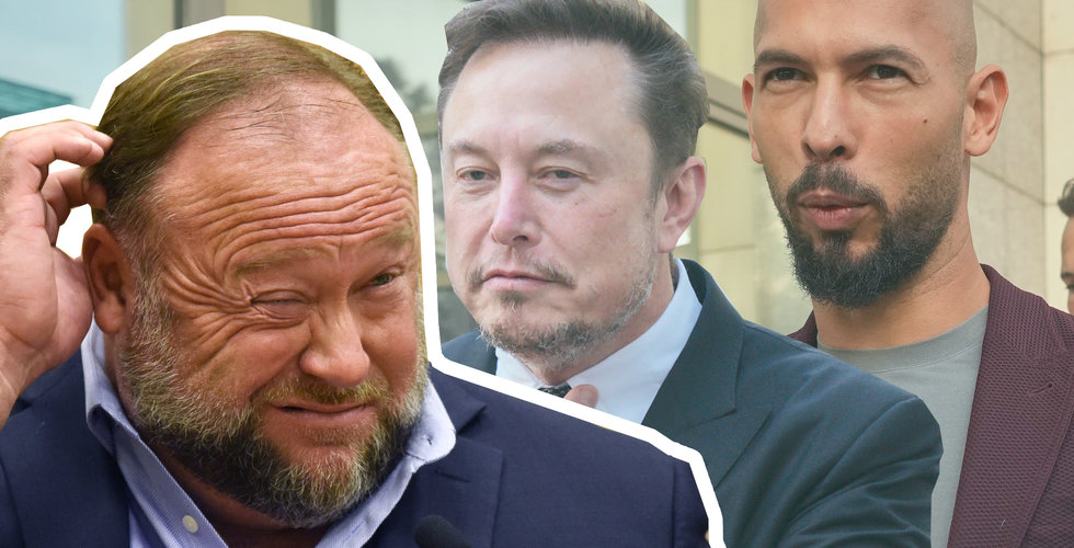 Triss i kontroversiella karaktärer: Alex Jones, Elon Musk och Andrew Tate. Foto:TT